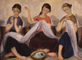 Girls embroidering