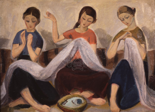Girls embroidering