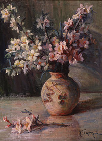 Vase with boughs from almond tree