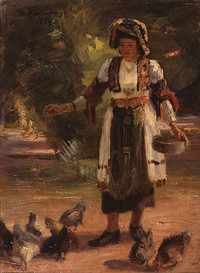 Peasant woman with chickens